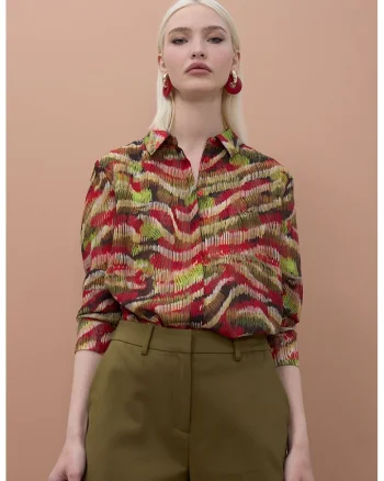 Camasa lejera cu guler clasic, Rosu/Maro deschis/Verde lime