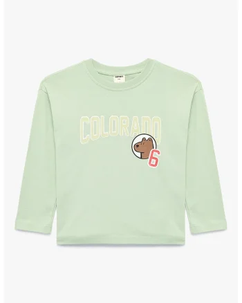 Bluza cu decolteu la baza gatului si imprimeu text, Verde pastel