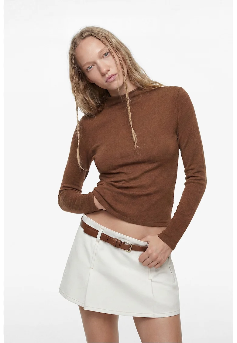 Bluza slim fit din amestec de modal, Maro Siena