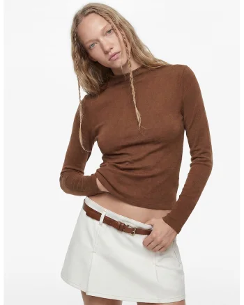 Bluza slim fit din amestec de modal, Maro Siena