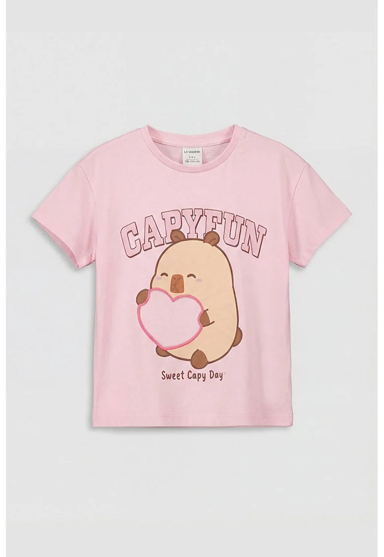 Tricou din bumbac cu imprimeu Capybara, Roz deschis