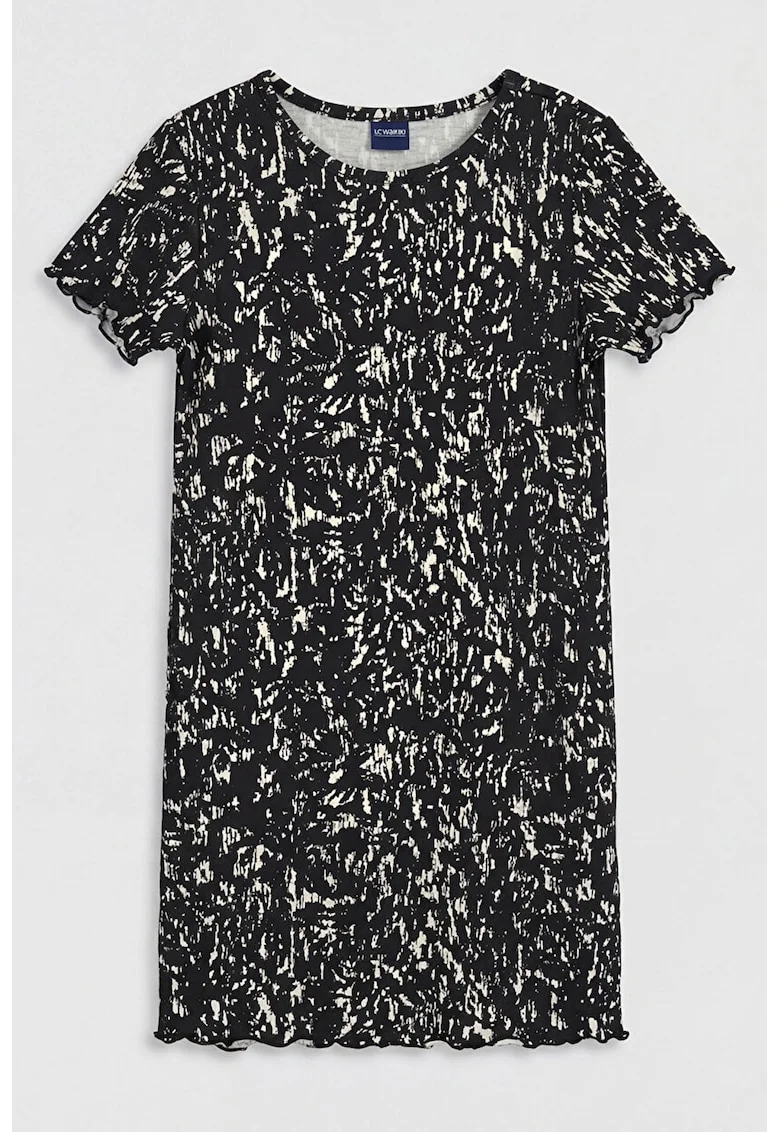 Rochie-tricou cu terminatii valurite, Alb/Negru