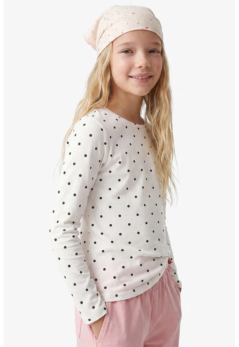 Bluza cu decolteu la baza gatului si buline, Ecru