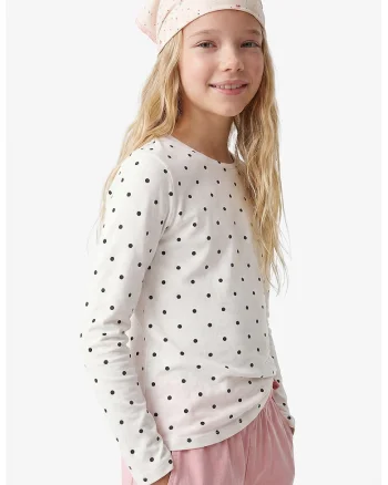 Bluza cu decolteu la baza gatului si buline, Ecru