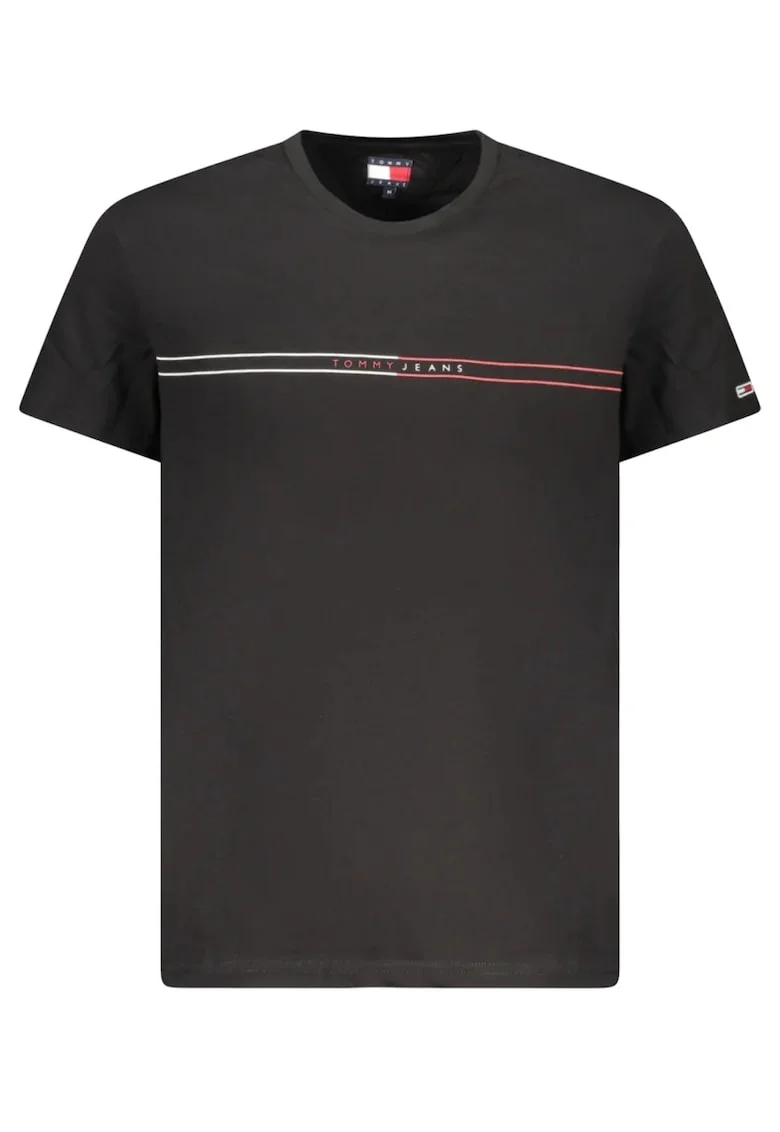 Tricou barbati, cu imprimeu si mini logo pe maneca, Negru