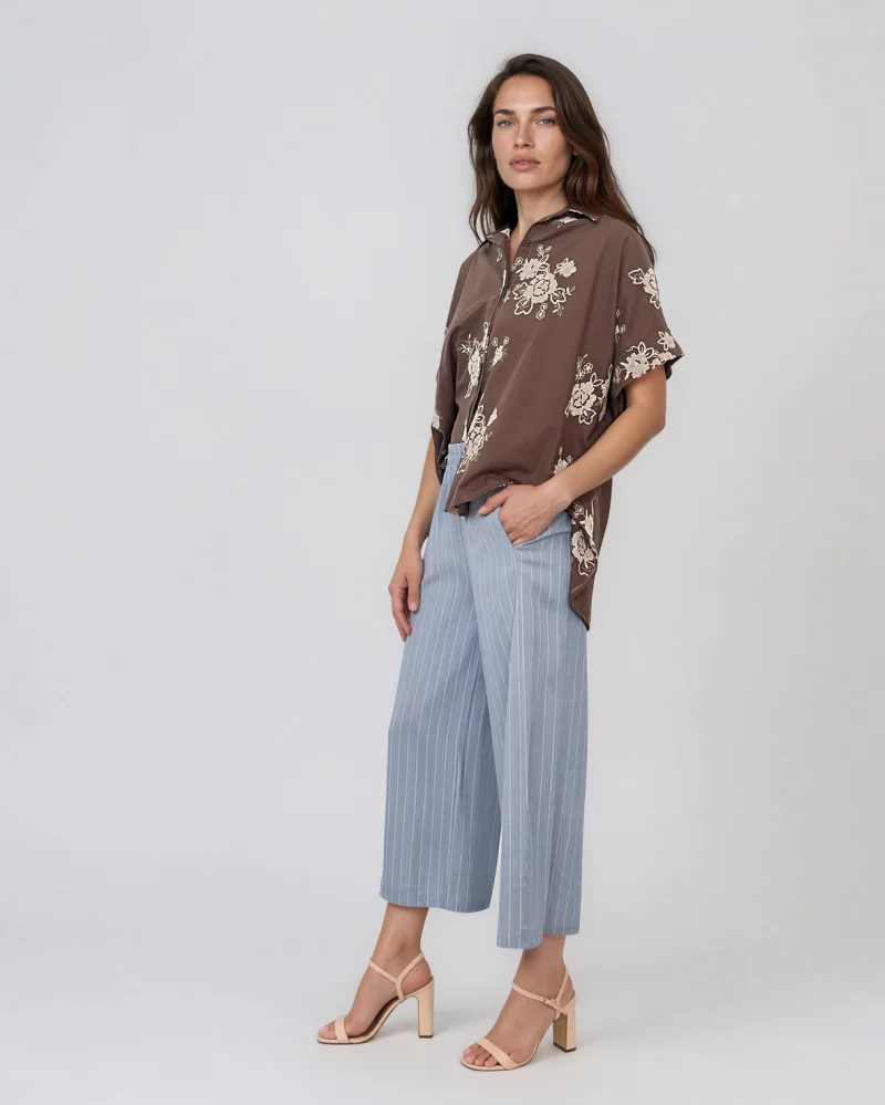 Cămașă lejeră din bumbac cu imprimeu floral maro - Unica S-L