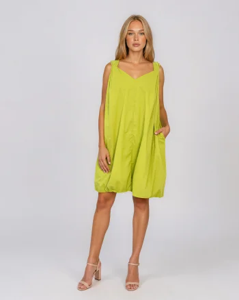 Rochie scurtă tip balon din bumbac cu buzunare vernil - Unica S-L