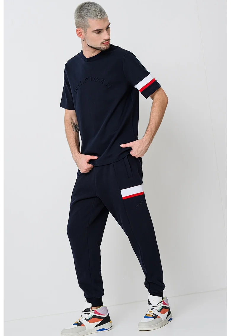 Tricou cu logo brodat, Rosu/Alb/Albastru ultramarin