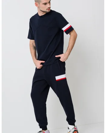 Tricou cu logo brodat, Rosu/Alb/Albastru ultramarin