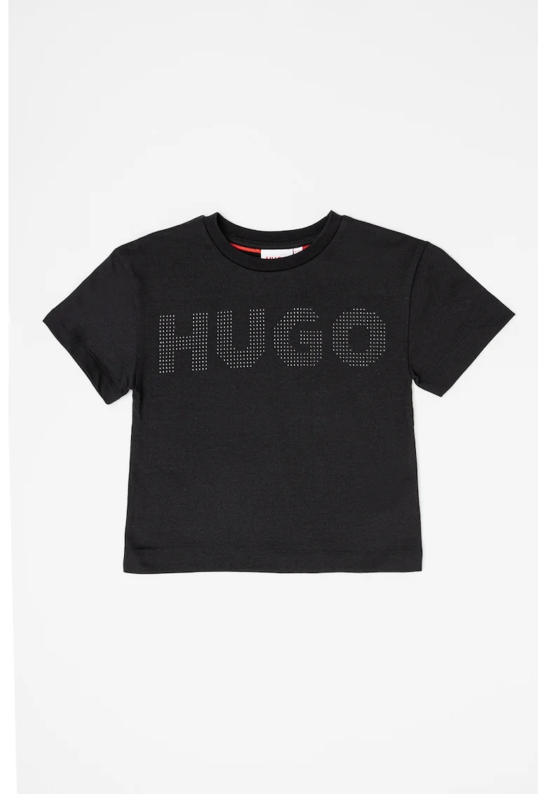 Tricou de bumbac cu decolteu la baza gatului, Negru