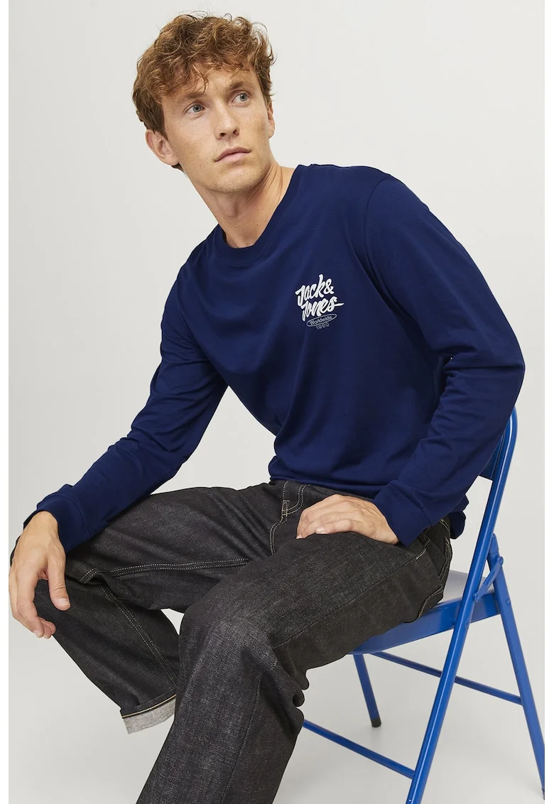 Bluza de bumbac cu model logo Eaton, Bleumarin