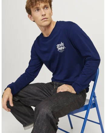 Bluza de bumbac cu model logo Eaton, Bleumarin