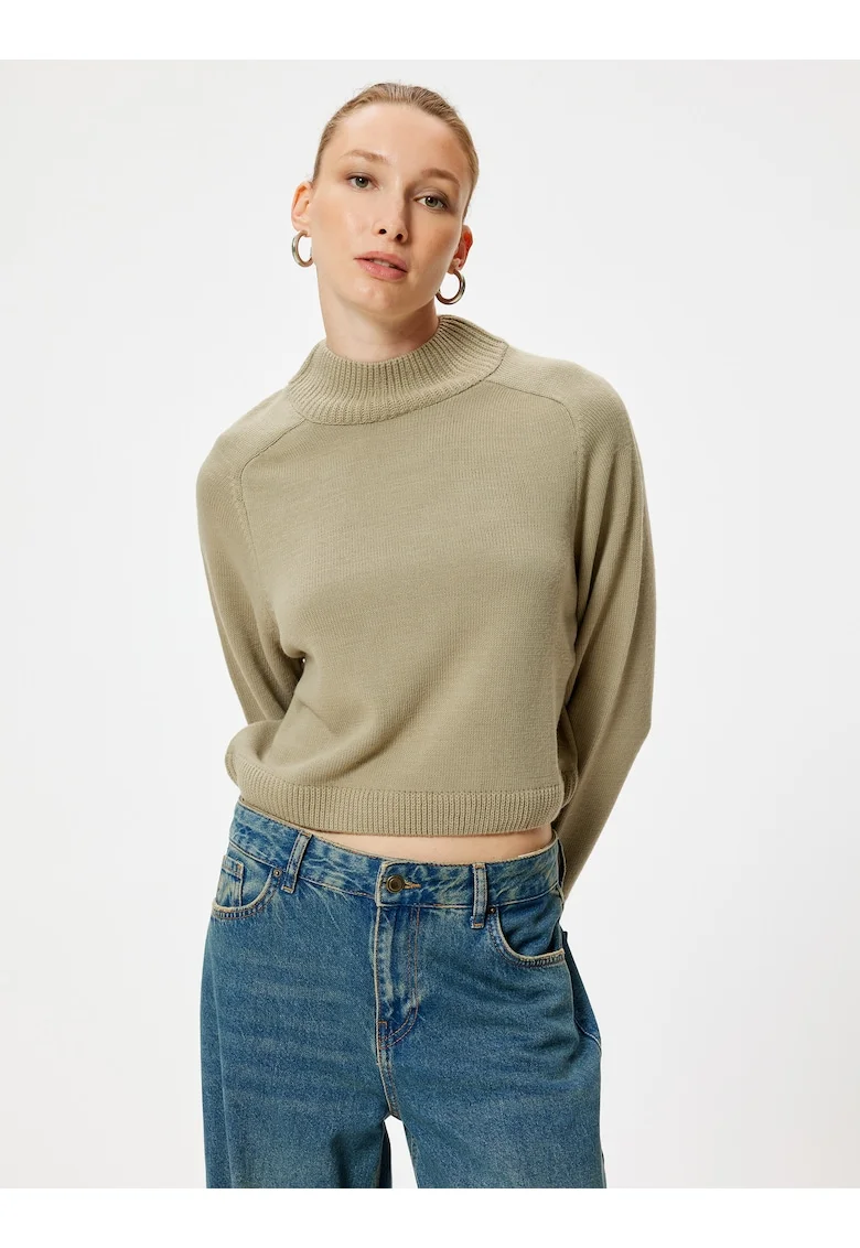 Pulover cu model uni si maneci raglan, Verde sparanghel