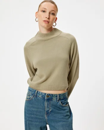 Pulover cu model uni si maneci raglan, Verde sparanghel
