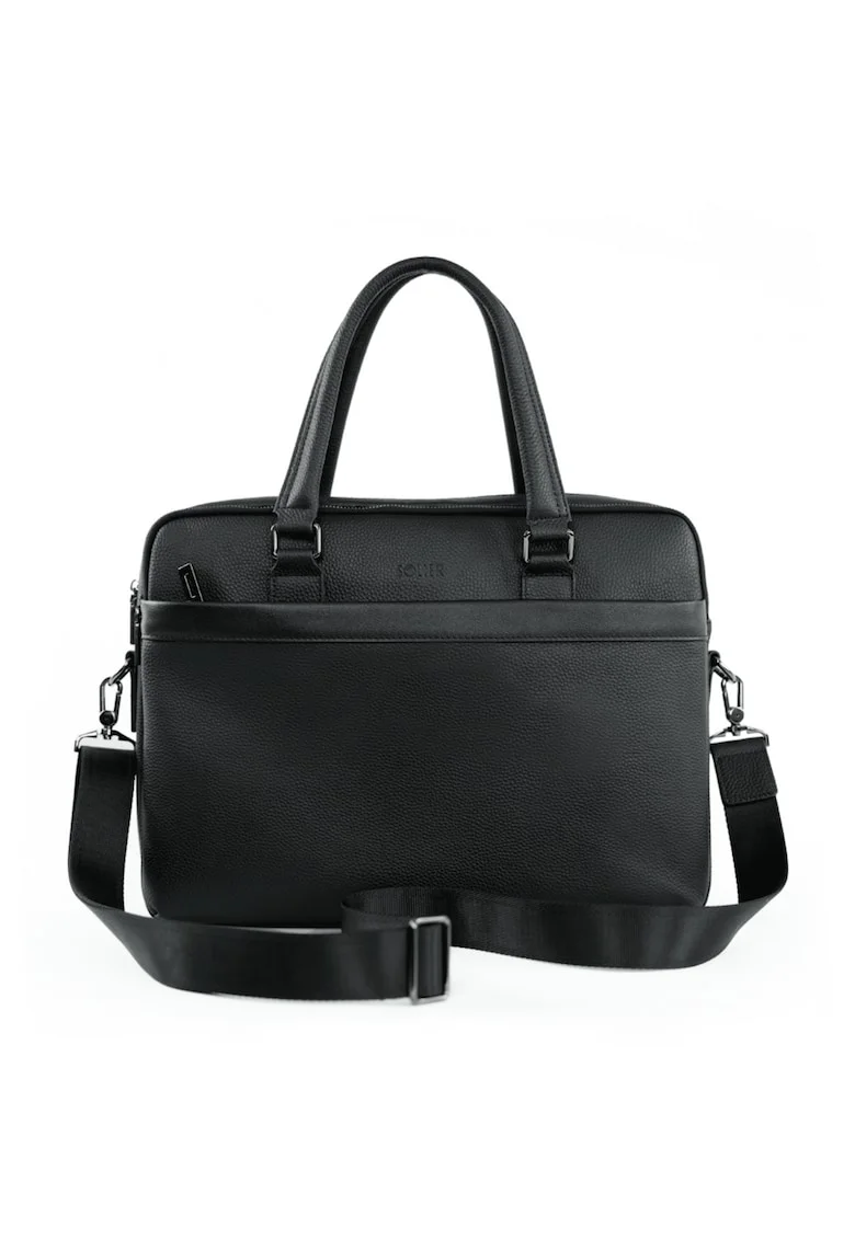 Geanta barbateasca din piele  SL42 Brannor neagra pentru laptop 15", documente, incapatoare, cu curea reglabila, eleganta si functionala