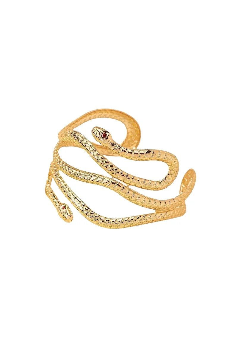 Bratara aurie, reglabila, forma de sarpe, cu pietre rosii, Diametru: 6 cm, Penille C8