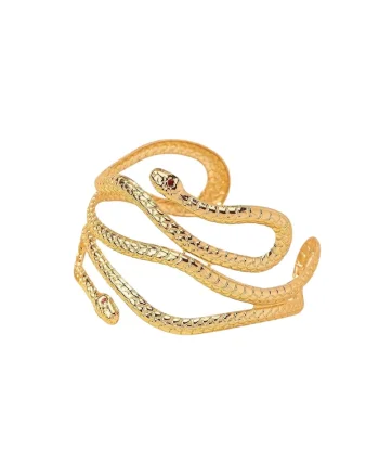 Bratara aurie, reglabila, forma de sarpe, cu pietre rosii, Diametru: 6 cm, Penille C8
