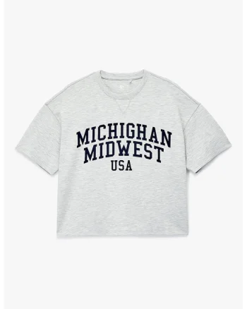 Tricou Varsity supradimensionat Michigan, Albastru ultramarin/Gri deschis melange
