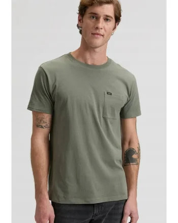 Tricou  ajustat, verde, bumbac, cu buzunar