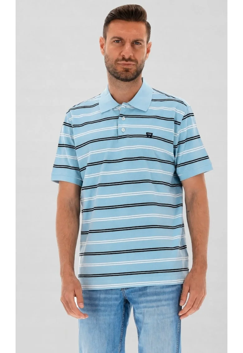 Tricou polo  bumbac, dungi, albastru, maneca scurta