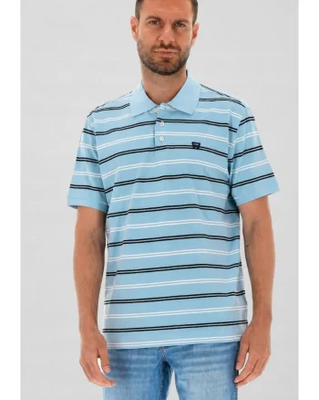 Tricou polo  bumbac, dungi, albastru, maneca scurta