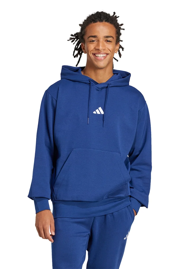 Hanorac regular fit cu buzunar kangaroo Feelcozy, Alb/Albastru inchis