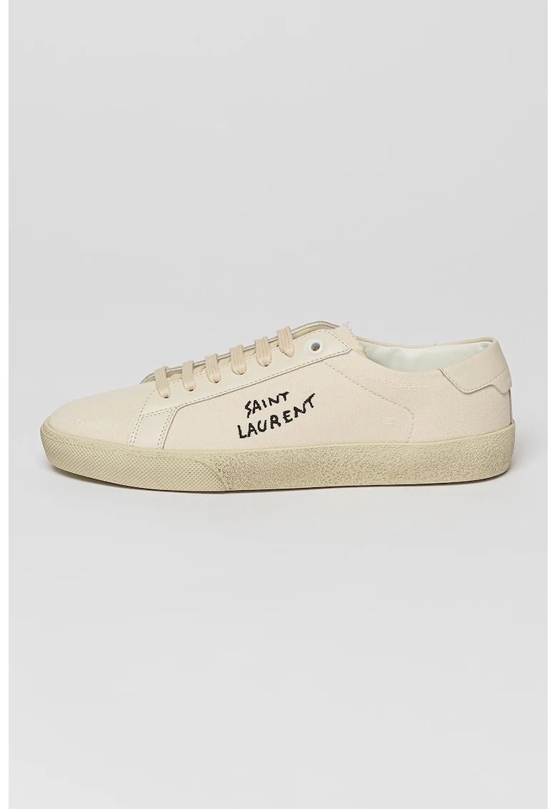 Pantofi sport de piele si material textil, Bej