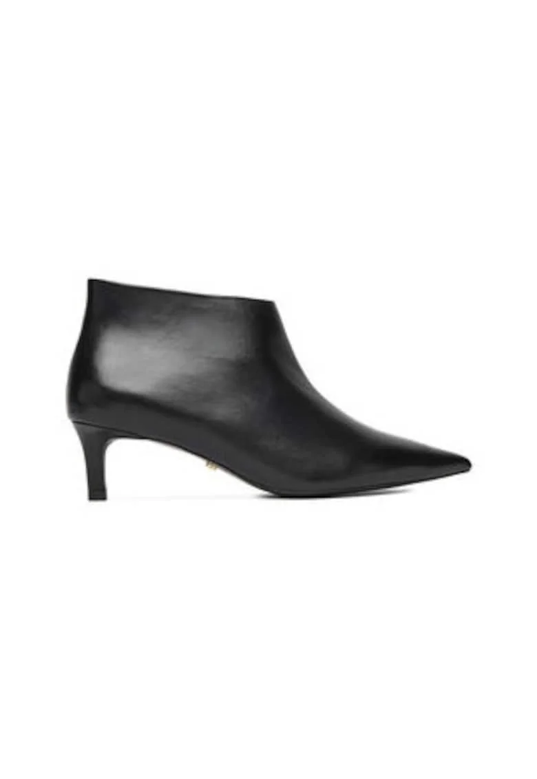 Botine dama  piele naturala, negru, ascutit, Negru