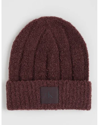 Caciula din amestec de lana cu model boucle si aplicatie monograma, Maro inchis