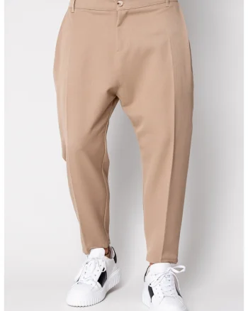 Pantalon lung conic cu tur lasat Beige 19675, Bej