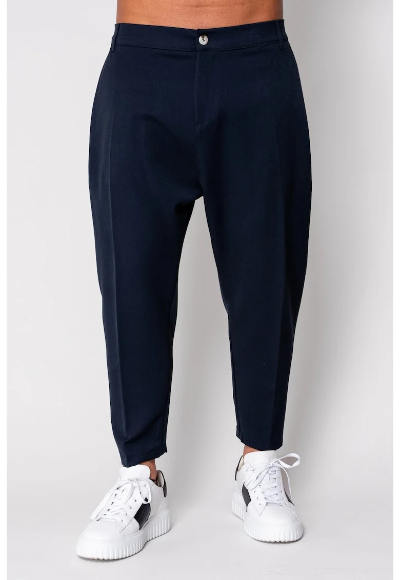 Pantalon lung conic cu tur lasat Navy 19679, Bleumarin