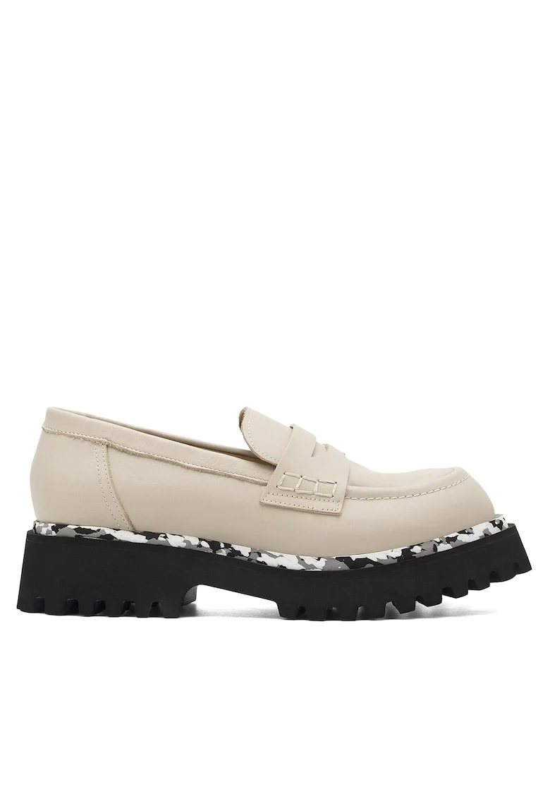 Mocasini dama,  bej, piele naturala,