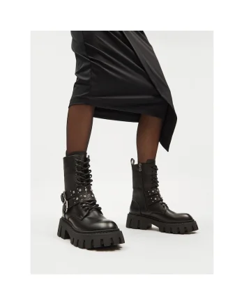 Ghete dama,  GANDRA-8326, piele naturala, negru,