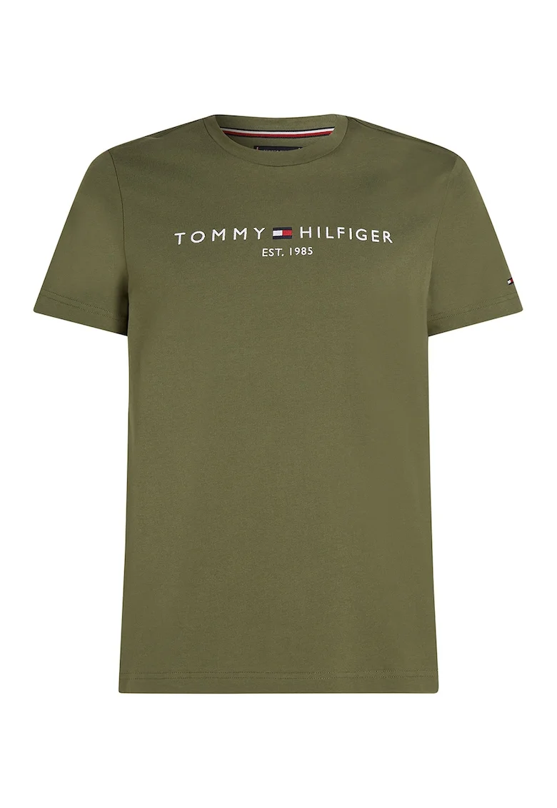 Tricou slim fit din bumbac cu broderie, Alb/Kaki