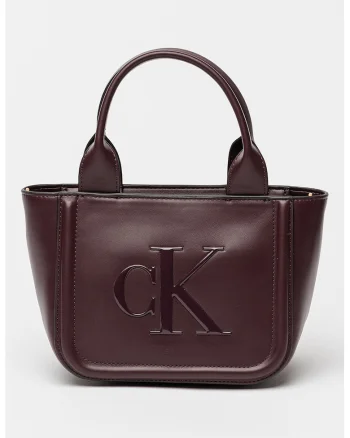 Geanta tote din piele cu model monograma in relief, Violet pruna