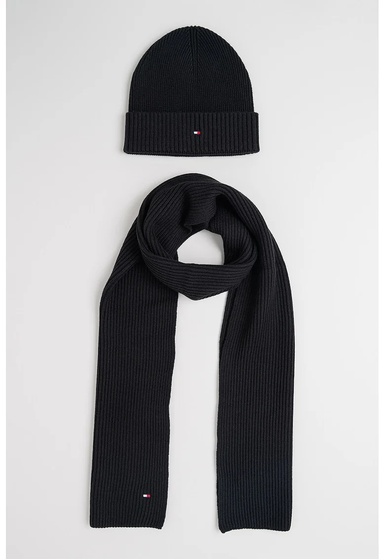 Set de caciula elastica si fular din amestec de casmir, Negru