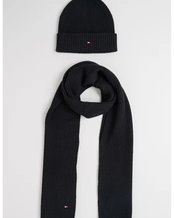 Set de caciula elastica si fular din amestec de casmir, Negru