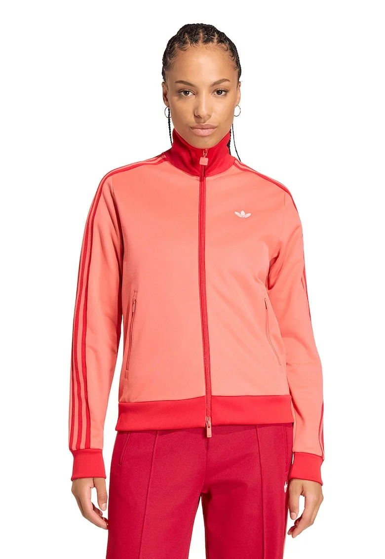 Bluza de trening cu guler inalt si fermoar Beckenbauer, Rosu/Rosu corai