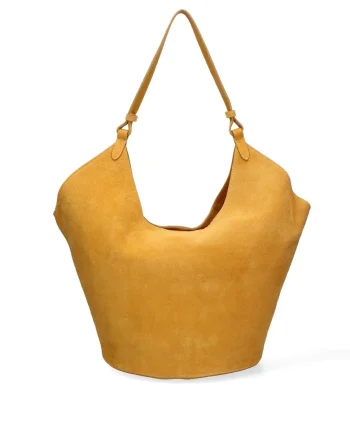 Geanta hobo de piele intoarsa Lisabona, Galben mustar