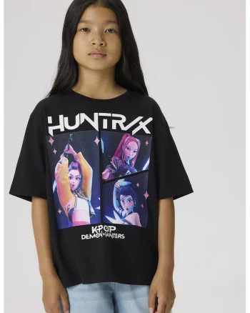 Tricou de bumbac cu imprimeu K-Pop, Negru