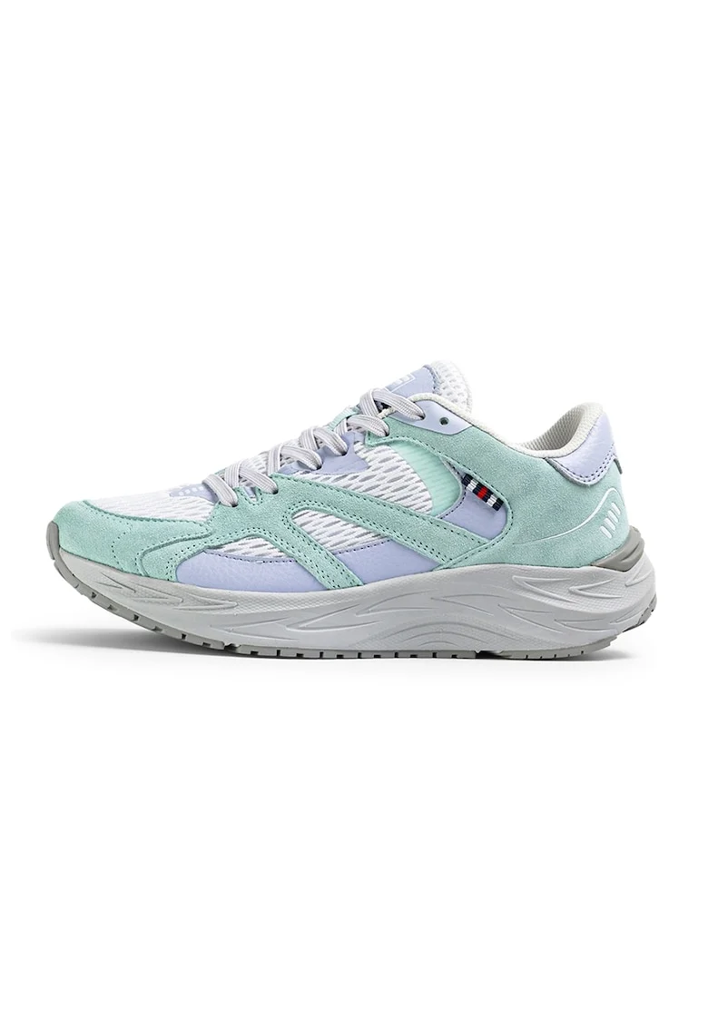 Pantofi sport wedge din plasa cu garnituri din piele Neon, Albastru pastel/Albastru glaciar