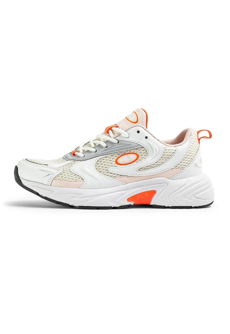 Pantofi sport demi-wedge din piele ecologica Kreatix, Alb/Portocaliu