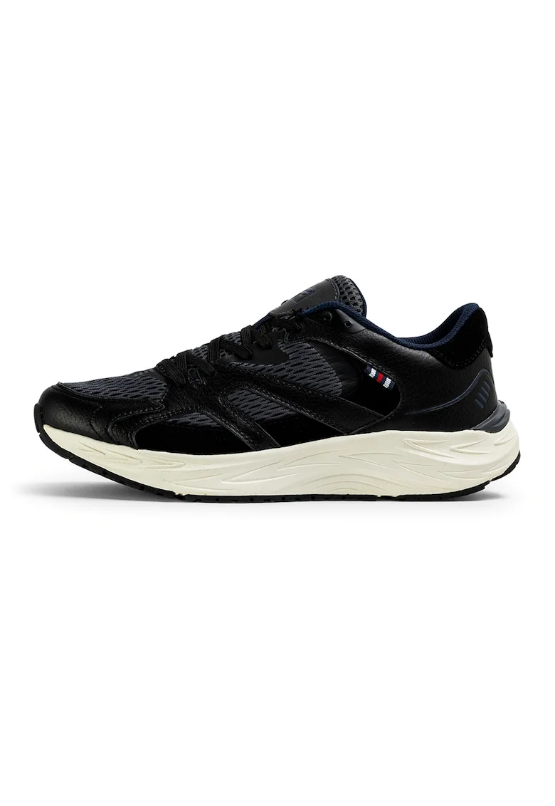Pantofi sport de piele cu garnituri din material textil Neon, Negru stins/Gri carbune/Bleumarin