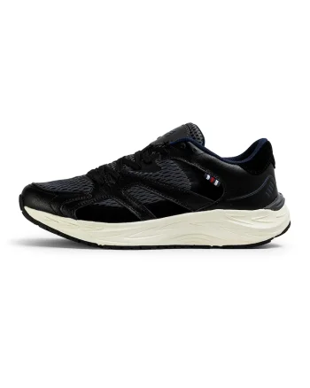 Pantofi sport de piele cu garnituri din material textil Neon, Negru stins/Gri carbune/Bleumarin