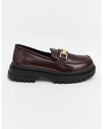 Pantofi loafer din piele ecologica cu aplicatie metalica