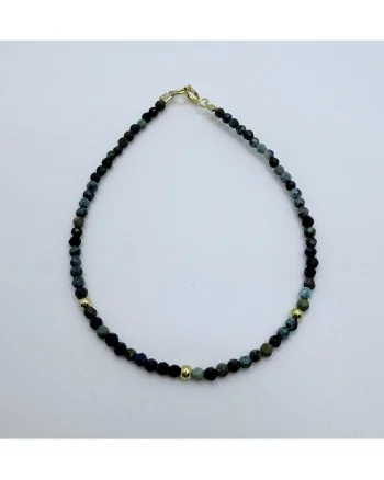 Bratara handmade, realizat din pietre semipretioase Crisocola, bile argint placat cu aur 14K, accesorii inchidere argint plcat cu aur 14K, lungime:19 cm