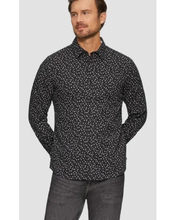 Camasa barbati cu maneca lunga, croiala Slim fit si imprimeu cu fazele luni, Negru, Negru