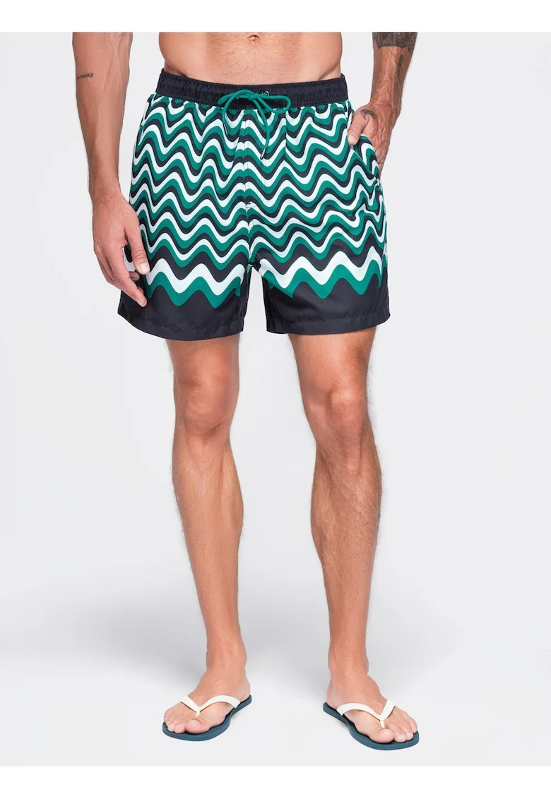 Pantaloni scurti de baie barbati cu talie elastica si doua buzunare, regular fit OM-SRSS-0221, Verde