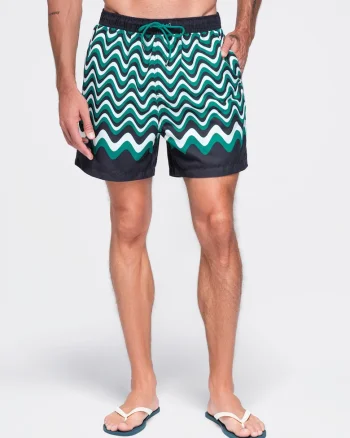 Pantaloni scurti de baie barbati cu talie elastica si doua buzunare, regular fit OM-SRSS-0221, Verde