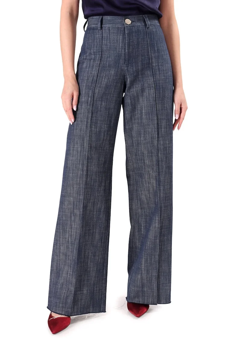 Pantaloni largi din bumbac tip denim alb-ecru PDC-CA, Bleumarin